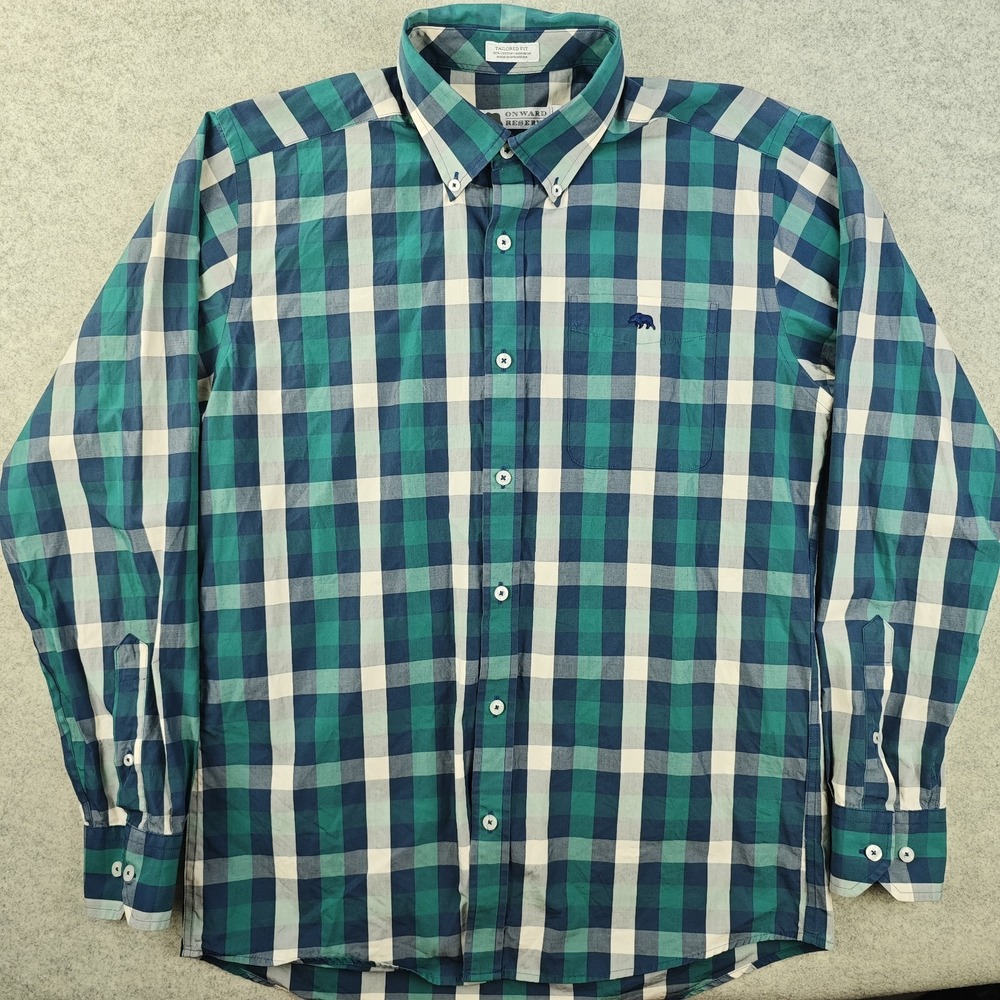 Onward Reserve Shirt Mens Medium Blue Plaid Long Sleeve‎ Button Down Cotton
